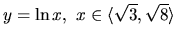 $y = \ln x,\ x \in \langle \sqrt{3},\sqrt{8} \rangle$