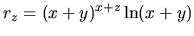 $r_z=(x+y)^{x+z}\ln(x+y)$