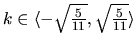 $k \in \langle-\sqrt{\frac{5}{11}},\sqrt{\frac{5}{11}}\rangle$