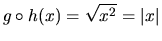 $g \circ h(x) = \sqrt{x^2} = \vert x\vert$