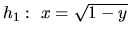 $h_1:\ x = \sqrt{1-y}$