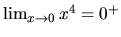 $\lim_{x \rightarrow 0}x^4 = 0^+$