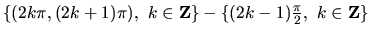 $\{(2k\pi,(2k+1)\pi),\ k \in
{\bf Z}\}-\{(2k-1)\frac {\pi}2,\ k\in{\bf Z}\}$