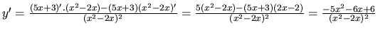 $y' = \frac{(5x+3)'.(x^2-2x) - (5x+3)(x^2-2x)'}{(x^2-2x)^2}
= \frac{5(x^2-2x) - (5x+3)(2x-2)}{(x^2-2x)^2} =
\frac{-5x^2 - 6x + 6}{(x^2-2x)^2}$