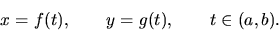 \begin{displaymath}
x = f(t),\qquad y = g(t),\qquad t \in (a,b).
\end{displaymath}