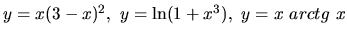 $y = x(3-x)^2,\ y = \ln(1+x^3),\
y = x\ arctg\ x$