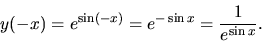 \begin{displaymath}
y(-x) = e^{\sin (-x)} = e^{-\sin x} = \frac{1}{e^{\sin x}}.
\end{displaymath}