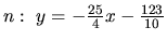 $n:\ y = -\frac{25}{4} x - \frac{123}{10}$