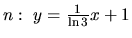 $n:\ y = \frac{1}{\ln 3}x+1$