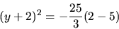 \begin{displaymath}
(y + 2)^2 = -\frac{25}{3}(2 - 5)
\end{displaymath}