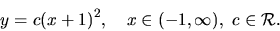 \begin{displaymath}
y = c(x+1)^2, \quad x\in (-1,\infty),\ c\in \mathcal{R}.
\end{displaymath}