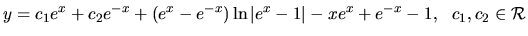 $ y=c_1 e^x+ c_2 e^{-x} + (e^x-e^{-x})\ln \vert e^x-1\vert-xe^x+e^{-x}-1,\ \
c_1,c_2 \in \mathcal{R}$