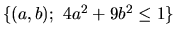 $\{(a,b);\ 4a^2+9b^2\le 1\}$