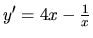 $y' = 4x - \frac{1}{x}$
